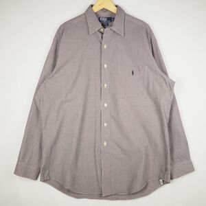 Polo Ralph Lauren Pony Cotton Oxford Casual Dress Shirt Mens L Micro Plaid Blue